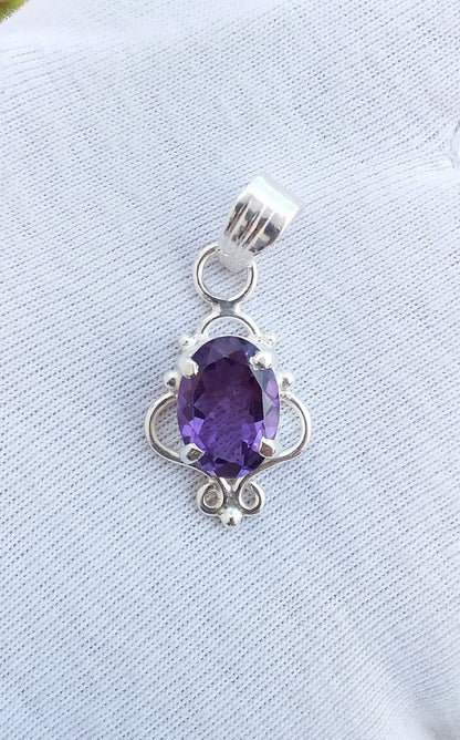 Natural Amethyst Pendant, 925 Sterling Silver Pendant, Purple Gemstone Pendant, Small Pendant, Pendant for Her, Birthday Gift