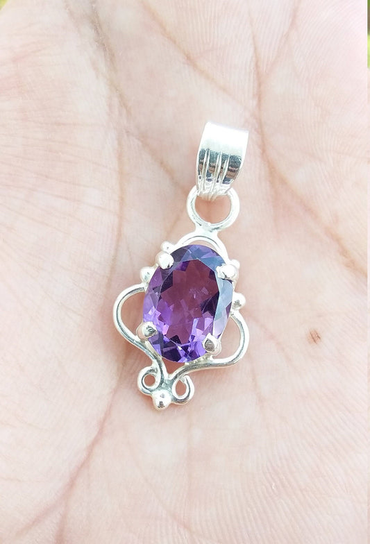 Natural Amethyst Pendant, 925 Sterling Silver Pendant, Purple Gemstone Pendant, Small Pendant, Pendant for Her, Birthday Gift