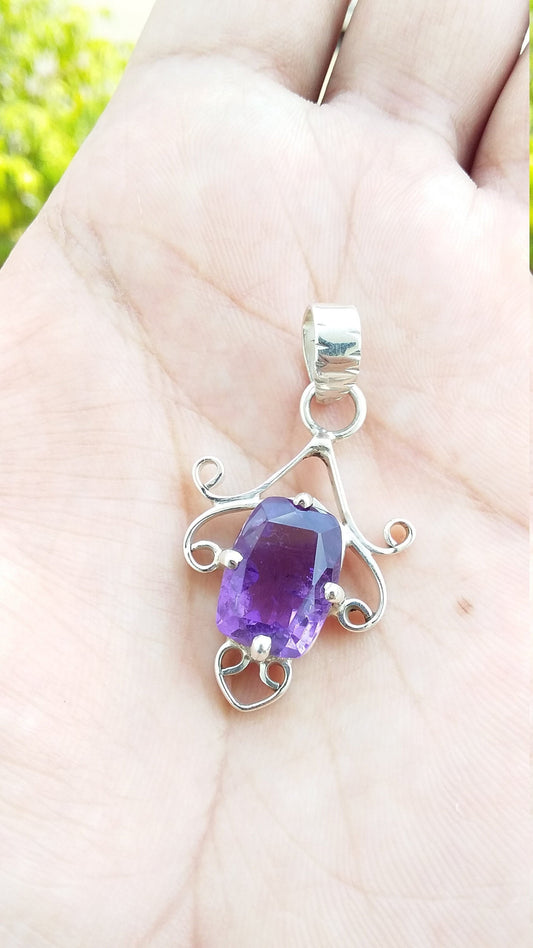 Natural Amethyst Pendant, 925 Sterling Silver Pendant, Gemstone Pendant, Healing Crystal Pendant, Gift Idea for Her, Pendant for Women