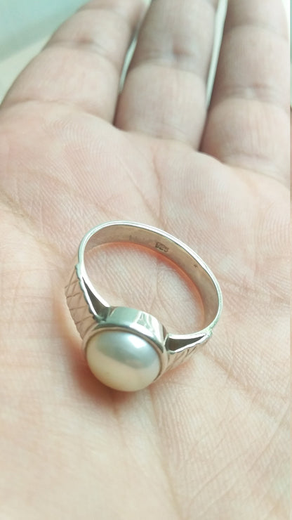 Pearl Ring, 925 Sterling Silver Ring, White Peal Jewelry, Promise Ring Jewelry, Cabochon Gemstone Ring, Gift for Her Ring size 7, 7.5, 8.5