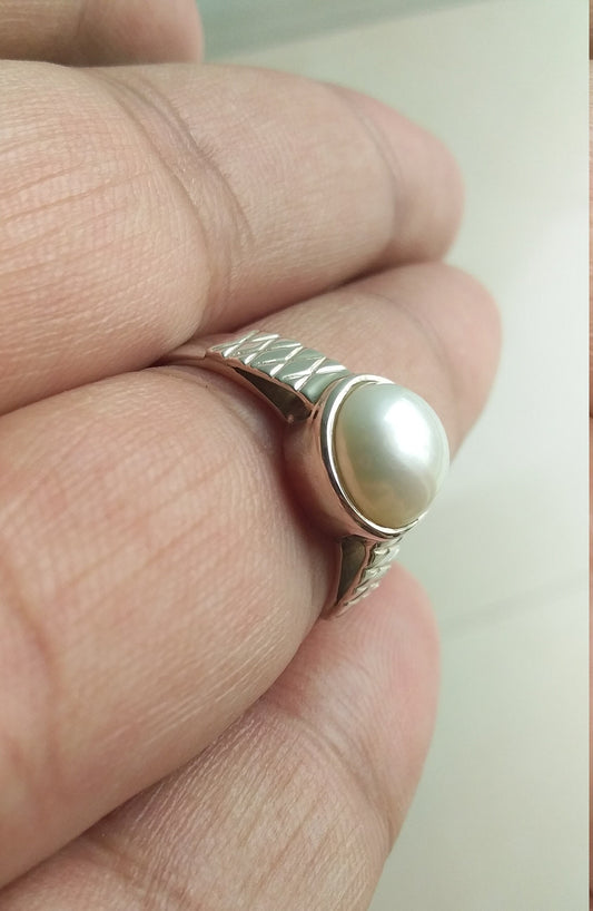 Pearl Ring, 925 Sterling Silver Ring, White Peal Jewelry, Promise Ring Jewelry, Cabochon Gemstone Ring, Gift for Her Ring size 7, 7.5, 8.5