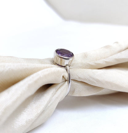 Amethyst Ring, 925 Sterling Silver Ring, Purple Amethyst Jewelry, Faceted Stone Ring, February Birthstone, Purple Gemstone Ring Size 7