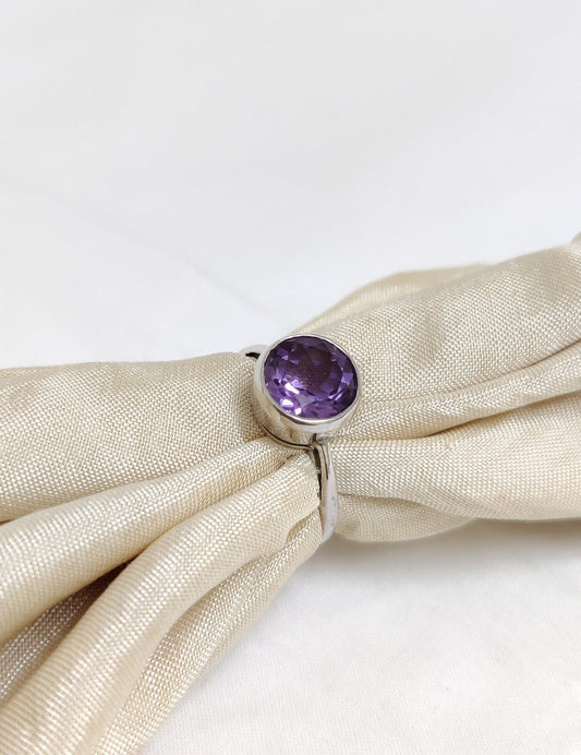 Amethyst Ring, 925 Sterling Silver Ring, Purple Amethyst Jewelry, Faceted Stone Ring, February Birthstone, Purple Gemstone Ring Size 7