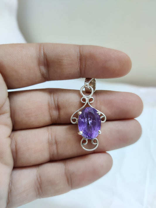 Purple Amethyst Pendant, 925 Sterling Silver Pendant, Amethyst Jewelry, Purple Stone Pendant, Fancy Shape Pendant, Stone of Energy