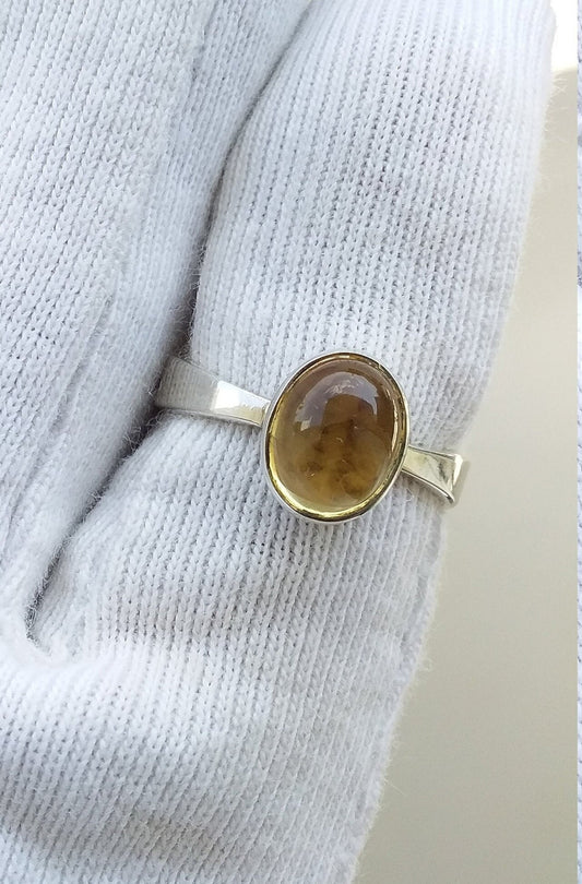 Citrine Ring for women, Natural Citrine Ring, Solid Sterling Silver Ring, Minimalist Ring for women, Yellow Stone Ring, Handmade Ring Size 8