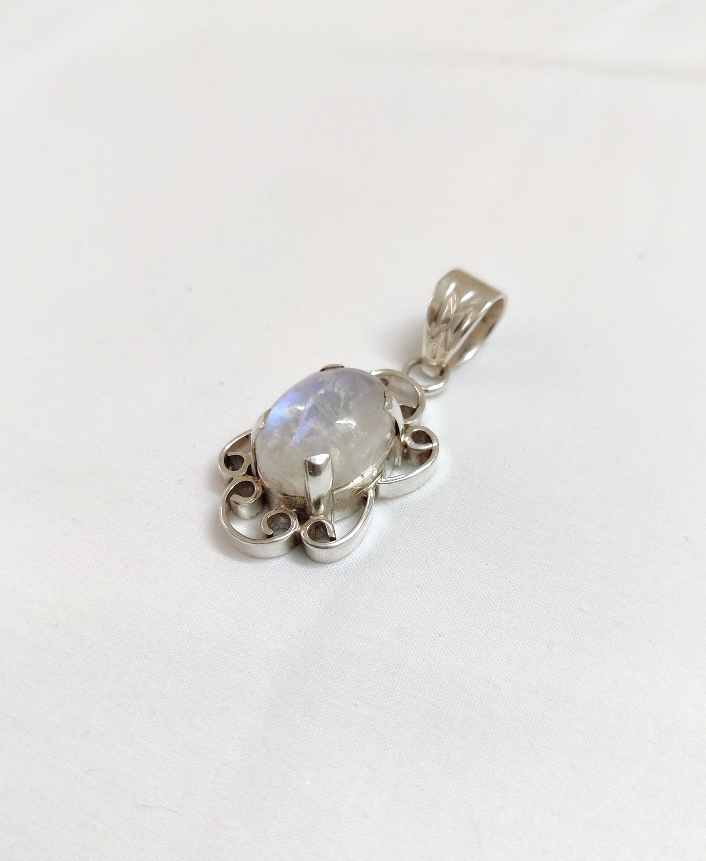 Blue Fire Moonstone Silver Pendant, Natural Rainbow Moonstone Pendant, 925 Sterling Silver Pendant, Birthstone Pendant, Handmade Jewelry