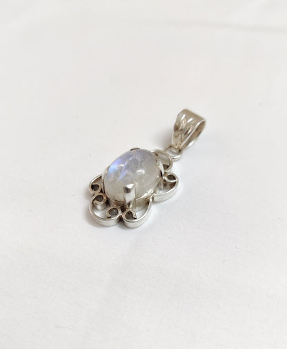 Blue Fire Moonstone Silver Pendant, Natural Rainbow Moonstone Pendant, 925 Sterling Silver Pendant, Birthstone Pendant, Handmade Jewelry