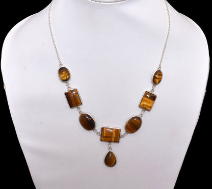 Tiger Eye Necklace, 925 Sterling Silver Necklace, Healing Crystal Jewelry, Wedding Necklace, Reiki Healing Necklace, Gift for Her