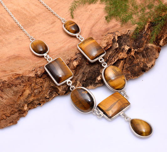 Tiger Eye Necklace, 925 Sterling Silver Necklace, Healing Crystal Jewelry, Wedding Necklace, Reiki Healing Necklace, Gift for Her