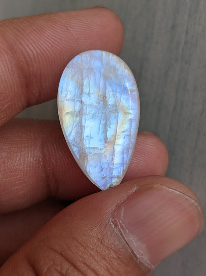 Natural Rainbow Moonstone Cabochon Gemstone, Blue Flashy Moonstone, Jewelry Making Stone, Pear Shape Gemstone, AAA Quality Stone 19 Cts