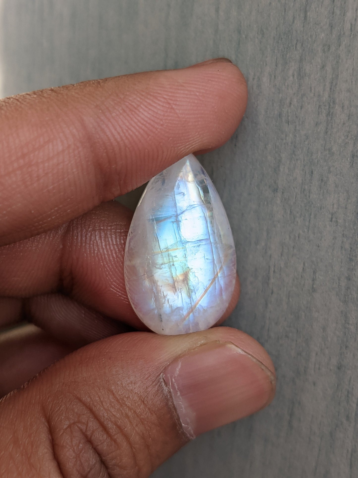 Natural Rainbow Moonstone Cabochon Gemstone, Blue Flashy Moonstone, Jewelry Making Stone, Pear Shape Gemstone, AAA Quality Stone 19 Cts
