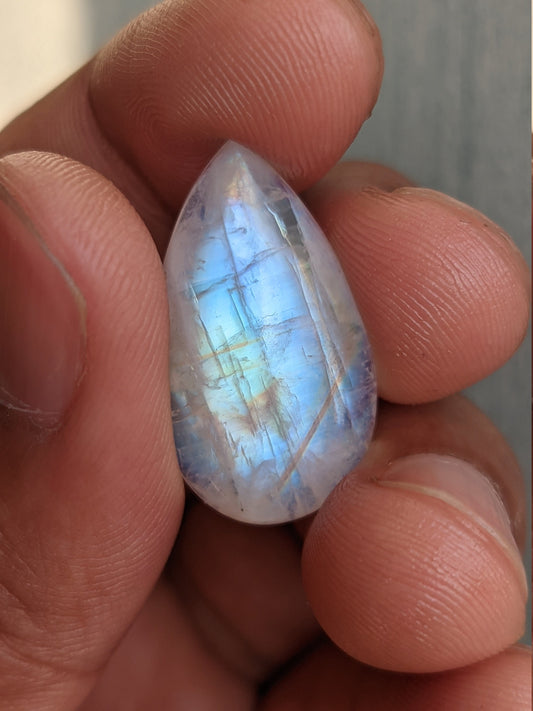 Natural Rainbow Moonstone Cabochon Gemstone, Blue Flashy Moonstone, Jewelry Making Stone, Pear Shape Gemstone, AAA Quality Stone 19 Cts