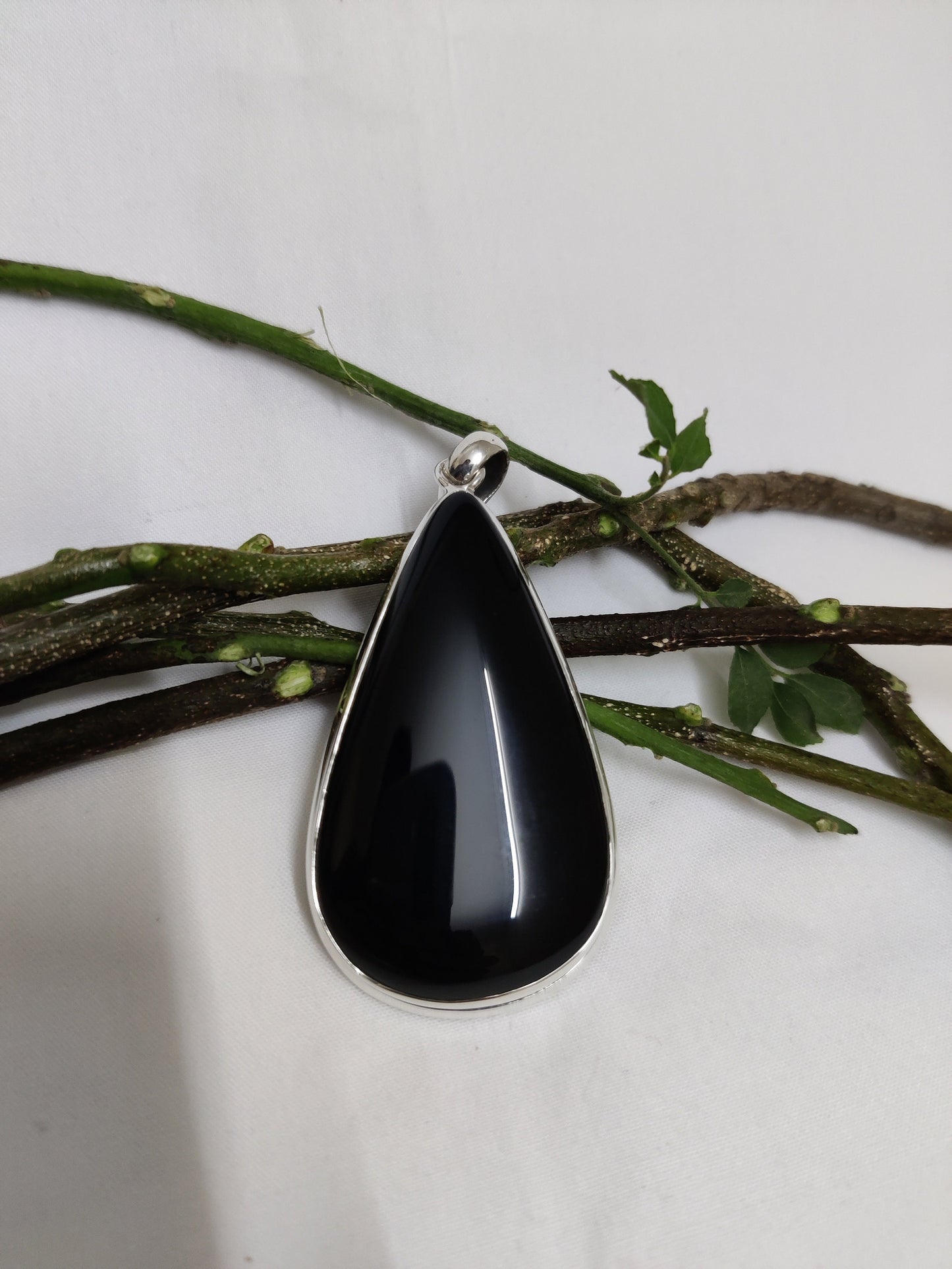 Black Onyx Pendant, 925 Silver Jewelry, Natural Black Onyx Gemstone, Cabochon Stone Pendant, Black Stone Pendant, teardrop necklace silver