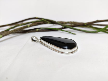 Black Onyx Pendant, 925 Silver Jewelry, Natural Black Onyx Gemstone, Cabochon Stone Pendant, Black Stone Pendant, teardrop necklace silver