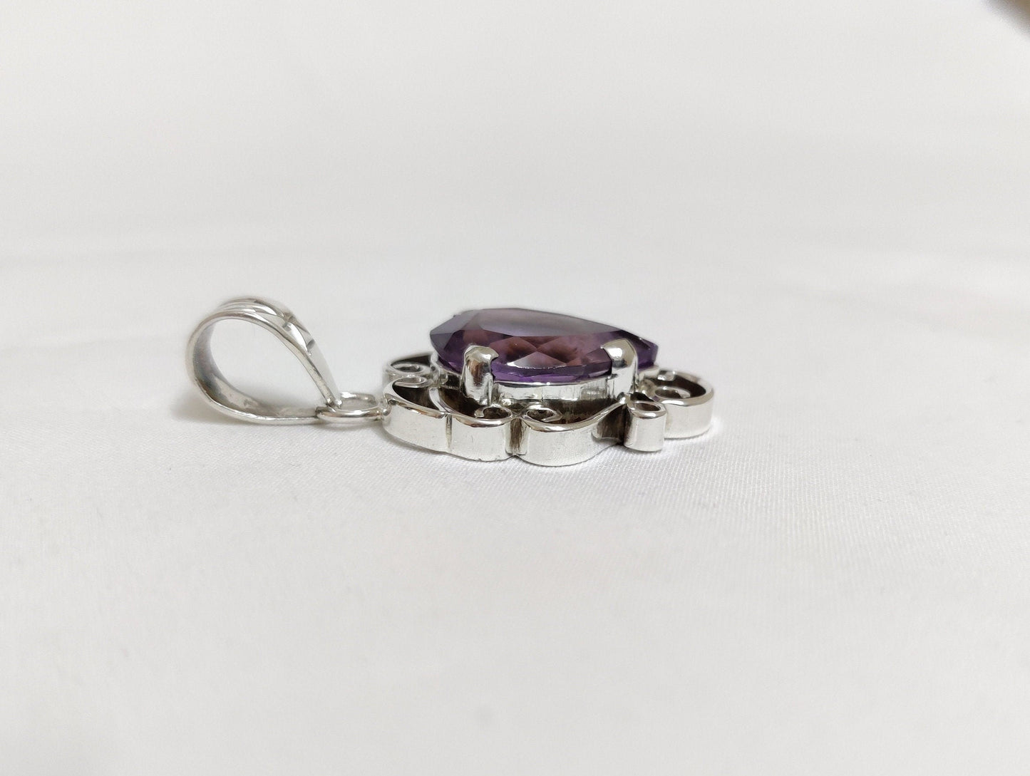 Natural Pear Shape Purple Amethyst, 925 Sterling Silver, Handmade Pendant, Small Silver Pendant, Natural Purple Gemstone, Women Jewelry