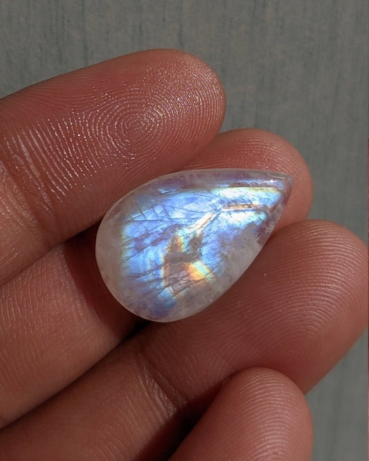Top Quality Rainbow Moonstone Cabochon, Pear Shape Moonstone, Reiki Energy Blessed Stone, Jewelry Making Stone, 13.00 CTS 23.5x15x5 MM