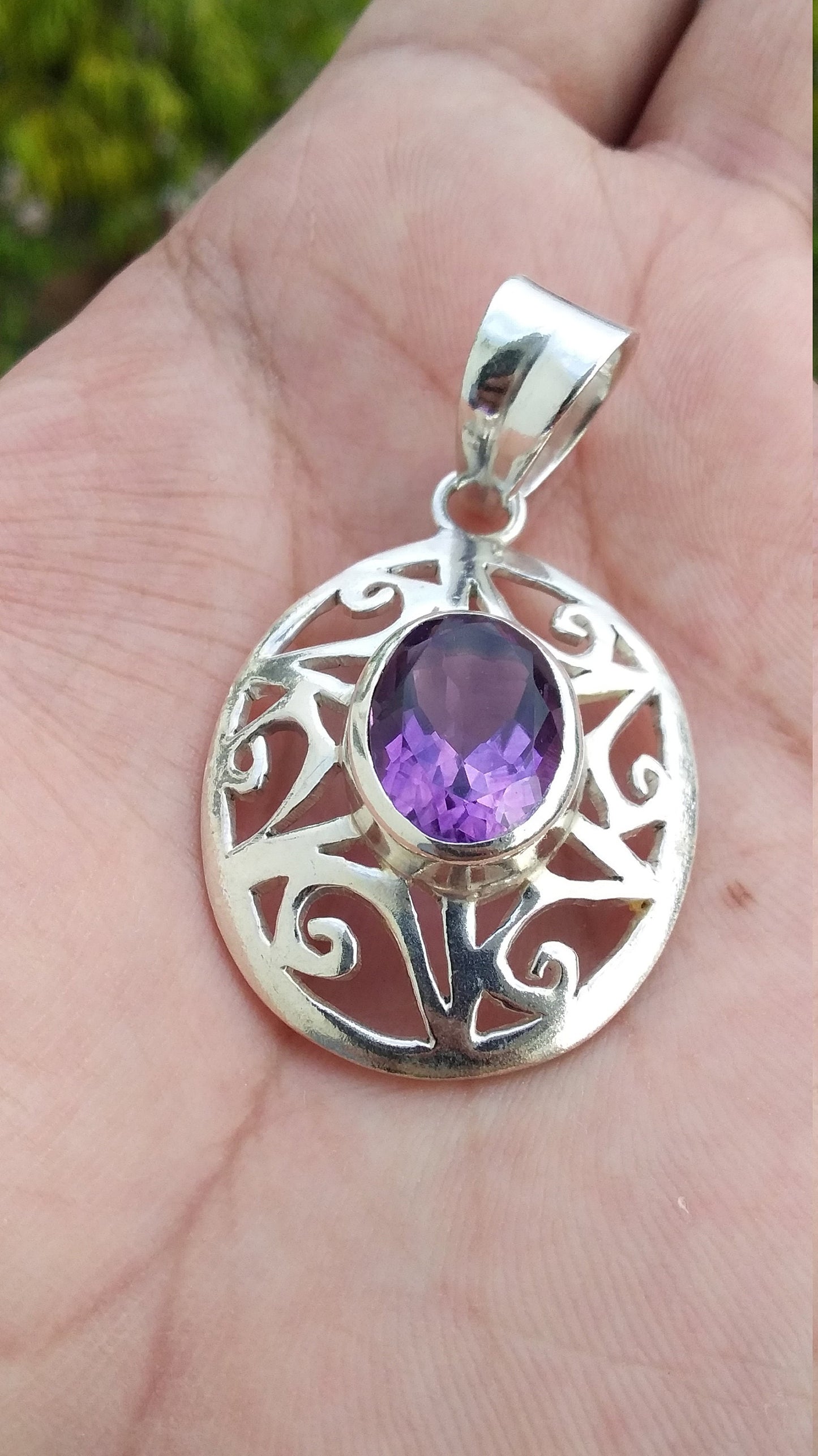 Amethyst silver pendant, Natural Amethyst Pendant, Handmade Silver Pendant, Perfect Gift for Women, Designer Oval Purple Amethyst Pendant