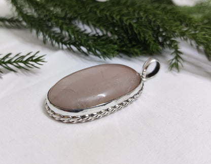 Natural Rose Quartz Pendant, Pink Healing Crustal Pendant, 925 Silver Pendant Necklace, Handmade Jewelry, Love Crystal, Gift for Girlfriend