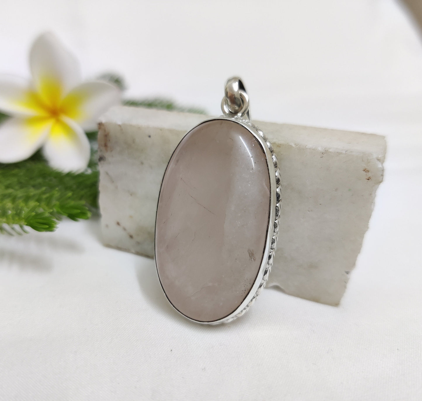 Natural Rose Quartz Pendant, Pink Healing Crustal Pendant, 925 Silver Pendant Necklace, Handmade Jewelry, Love Crystal, Gift for Girlfriend