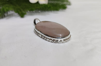 Natural Rose Quartz Pendant, Pink Healing Crustal Pendant, 925 Silver Pendant Necklace, Handmade Jewelry, Love Crystal, Gift for Girlfriend