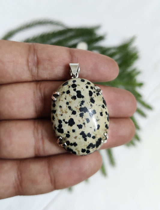 Natural Dalmation Pendant, 925 Sterling Silver Jewelry, Cabochon Necklace, Dalmation Jewelry, Dalmation Jasper Pendant, Gift for Her