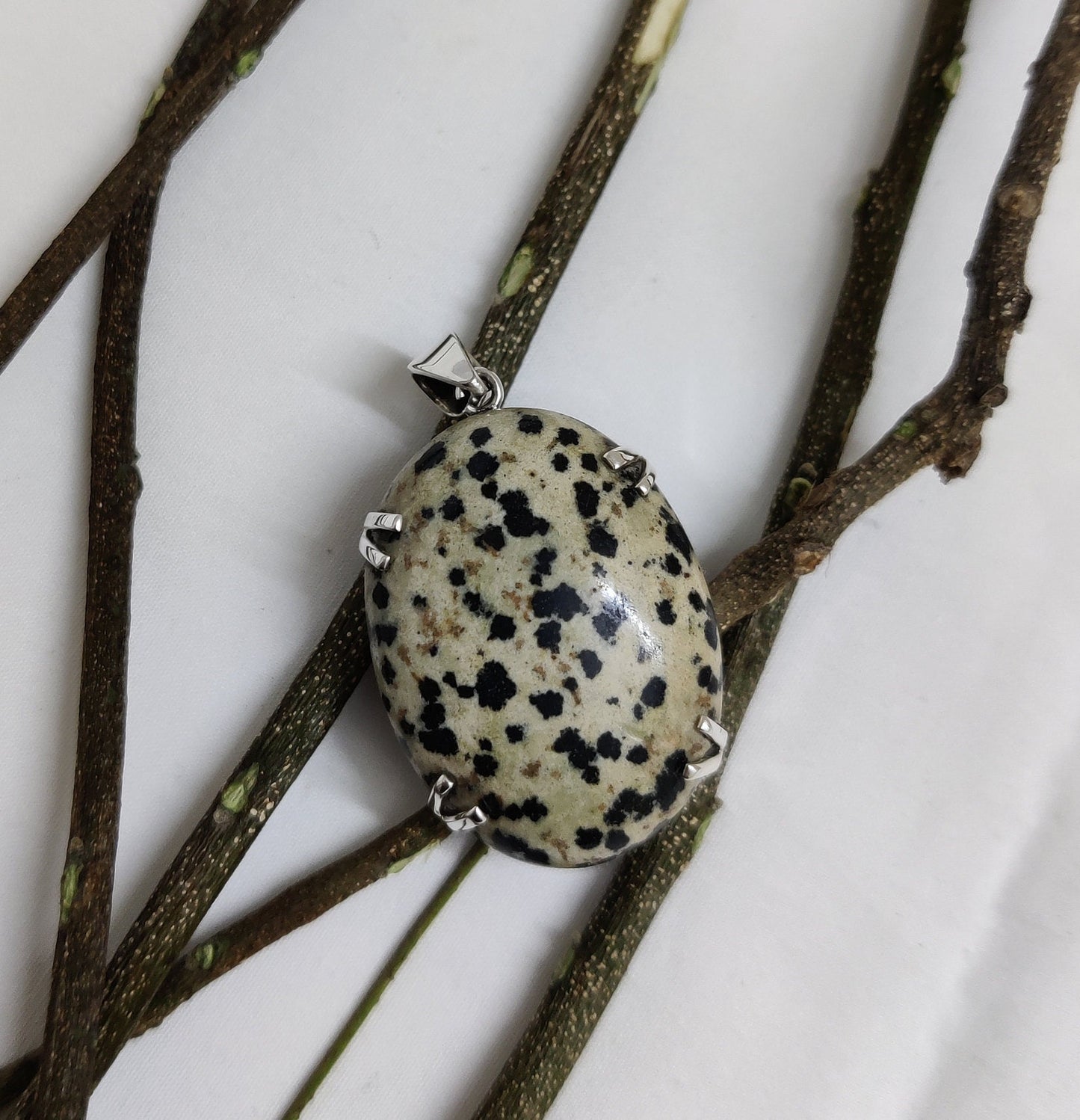 Natural Dalmation Pendant, 925 Sterling Silver Jewelry, Cabochon Necklace, Dalmation Jewelry, Dalmation Jasper Pendant, Gift for Her