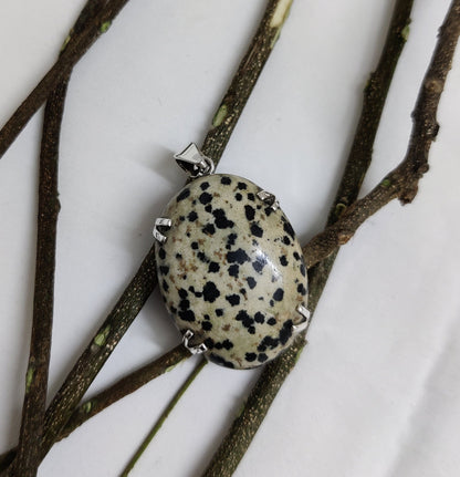 Natural Dalmation Pendant, 925 Sterling Silver Jewelry, Cabochon Necklace, Dalmation Jewelry, Dalmation Jasper Pendant, Gift for Her