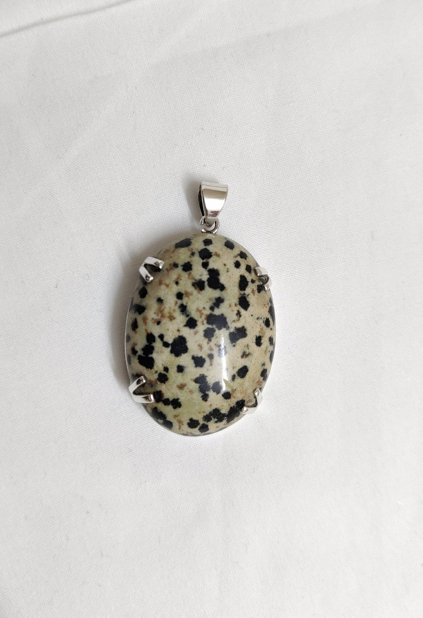 Natural Dalmation Pendant, 925 Sterling Silver Jewelry, Cabochon Necklace, Dalmation Jewelry, Dalmation Jasper Pendant, Gift for Her