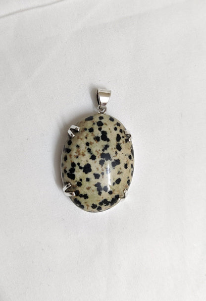 Natural Dalmation Pendant, 925 Sterling Silver Jewelry, Cabochon Necklace, Dalmation Jewelry, Dalmation Jasper Pendant, Gift for Her