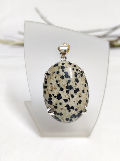 Natural Dalmation Pendant, 925 Sterling Silver Jewelry, Cabochon Necklace, Dalmation Jewelry, Dalmation Jasper Pendant, Gift for Her