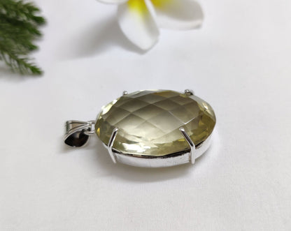 Lemon Topaz Pendant, 925 Sterling Silver, Yellow Gemstone Necklace, Handmade Jewelry, Topaz Jewelry, Faceted Stone Pendant, Women Jewelry