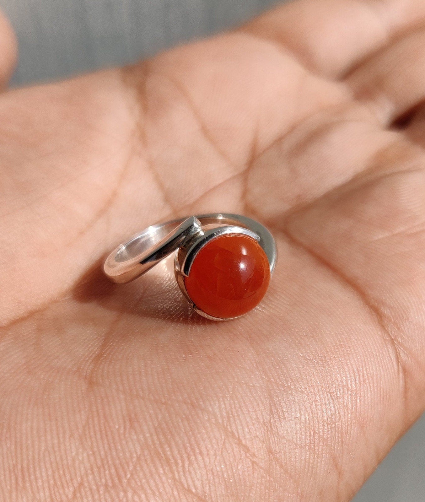 Sterling Silver Carnelian Ring, Orange Gemstone Ring, Wedding Jewelry for Women, Natural Stone Jewelry, Handmade gift for Her