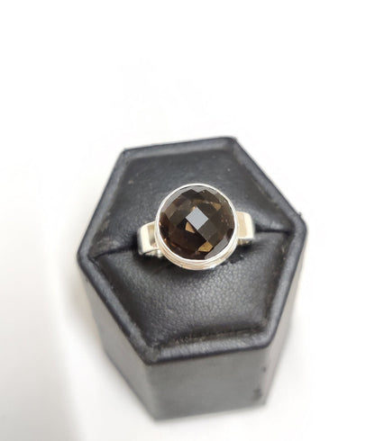 Natural Smoky Quartz Ring, Faceted Stone Ring, 925 Sterling Silver Jewelry, Brown Gemstone Ring, Handmade Gift for Her, Ring Size 7