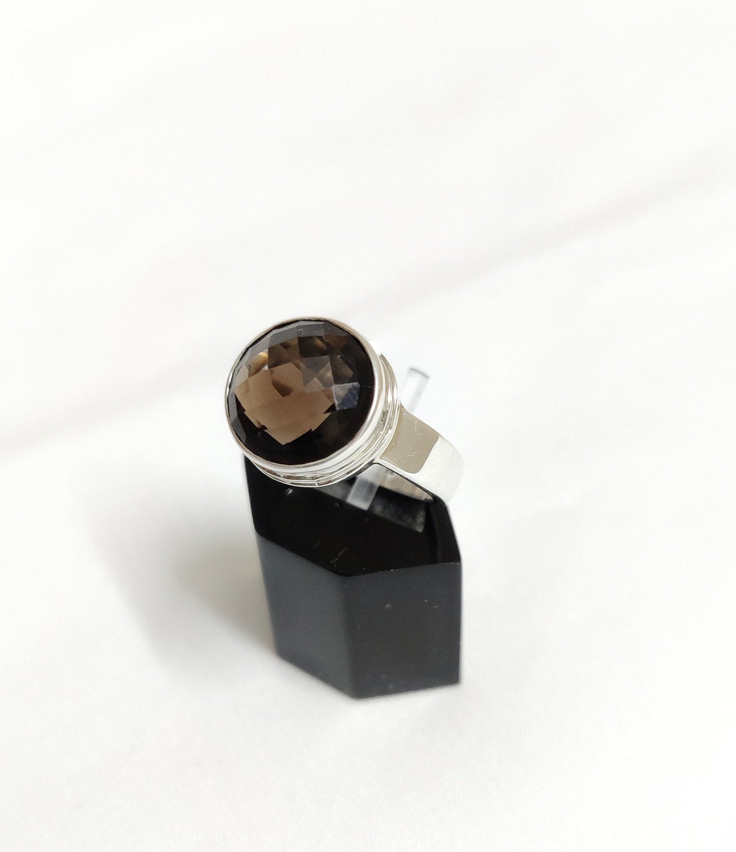 Natural Smoky Quartz Ring, Faceted Stone Ring, 925 Sterling Silver Jewelry, Brown Gemstone Ring, Handmade Gift for Her, Ring Size 7