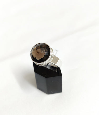 Natural Smoky Quartz Ring, Faceted Stone Ring, 925 Sterling Silver Jewelry, Brown Gemstone Ring, Handmade Gift for Her, Ring Size 7