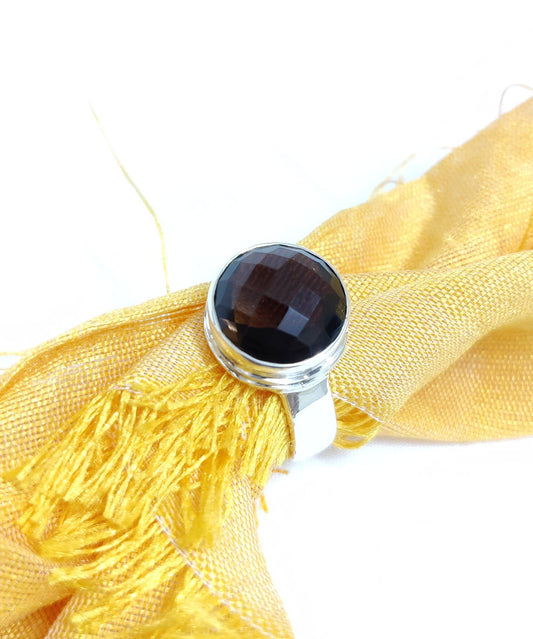 Natural Smoky Quartz Ring, Faceted Stone Ring, 925 Sterling Silver Jewelry, Brown Gemstone Ring, Handmade Gift for Her, Ring Size 7