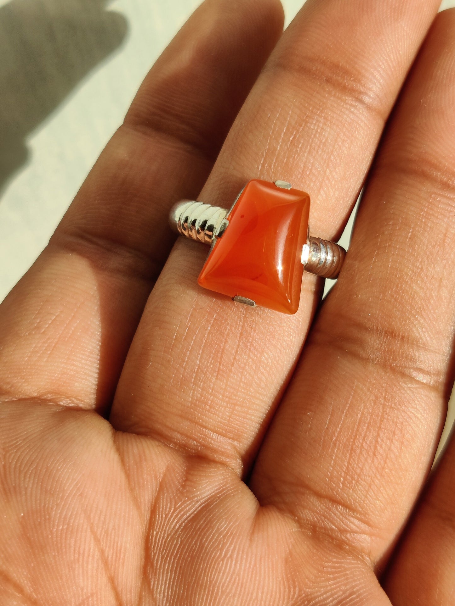 Natural Carnelian Ring, 925 Sterling Silver Jewelry, Cabochon Stone Ring, Orange Gemstone Ring, Genuine Carnelian Jewellery, Gift for Her