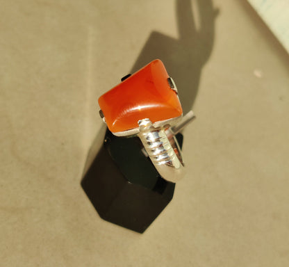 Natural Carnelian Ring, 925 Sterling Silver Jewelry, Cabochon Stone Ring, Orange Gemstone Ring, Genuine Carnelian Jewellery, Gift for Her