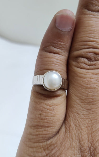 Freshwater Pearl Ring, 925 Sterling Silver Jewelry, Round Pearl Jewelry, Pearl Gemstone Ring, Boho Ring, Gift for Her Ring size 6.5 & 5.5