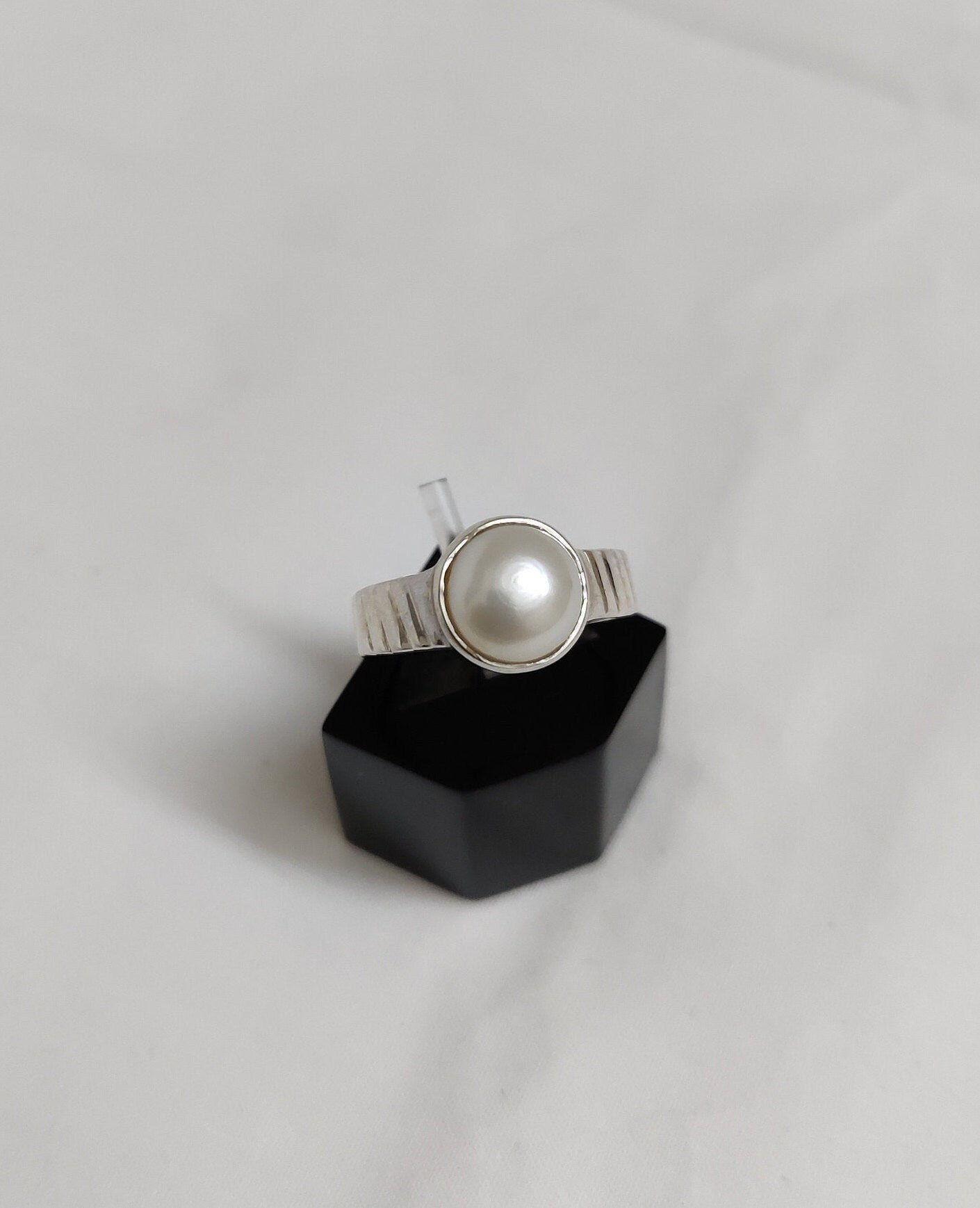 Freshwater Pearl Ring, 925 Sterling Silver Jewelry, Round Pearl Jewelry, Pearl Gemstone Ring, Boho Ring, Gift for Her Ring size 6.5 & 5.5