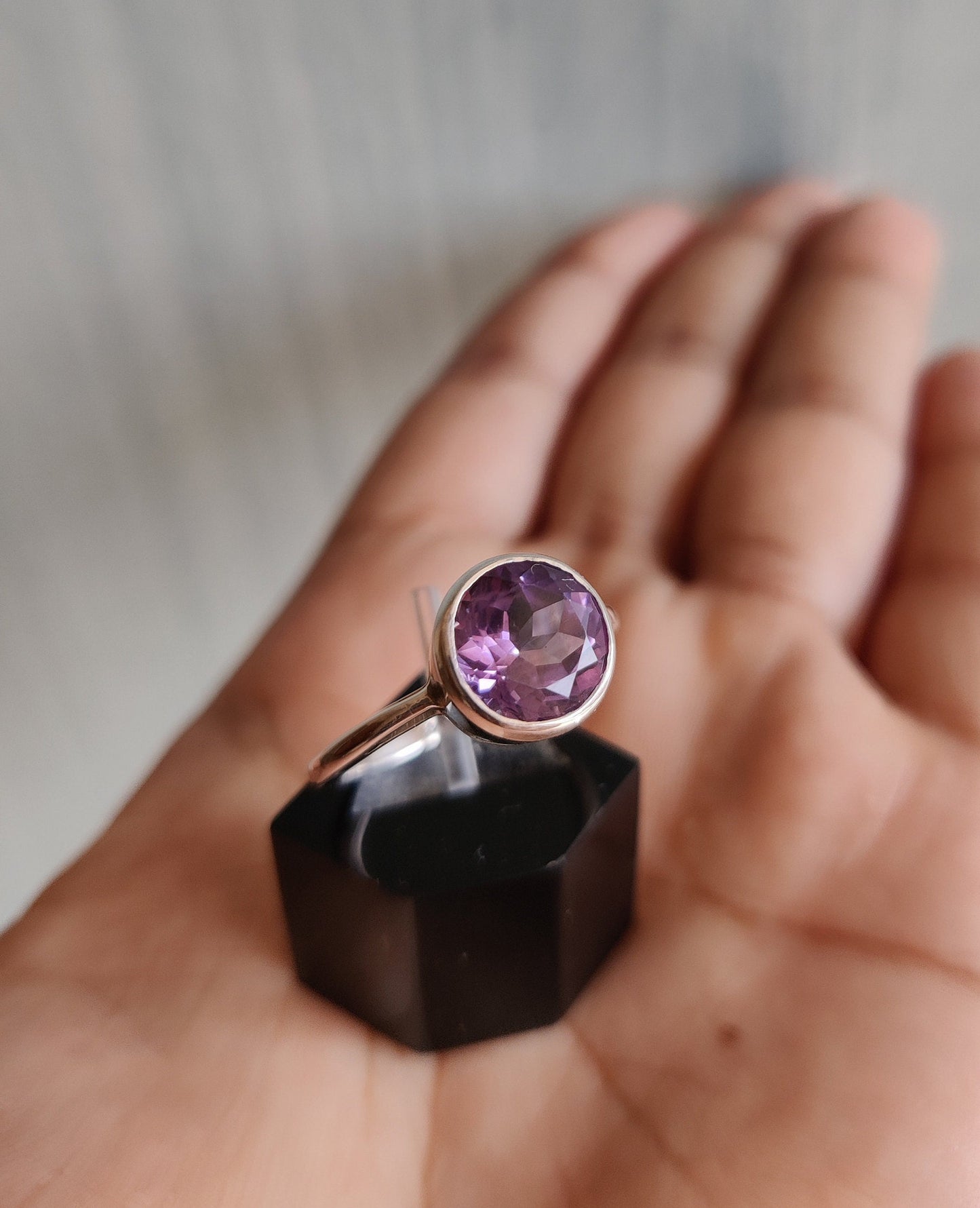 Amethyst Ring, 925 Sterling Silver Ring, Purple Amethyst Jewelry, Faceted Stone Ring, February Birthstone, Purple Gemstone Ring Size 7