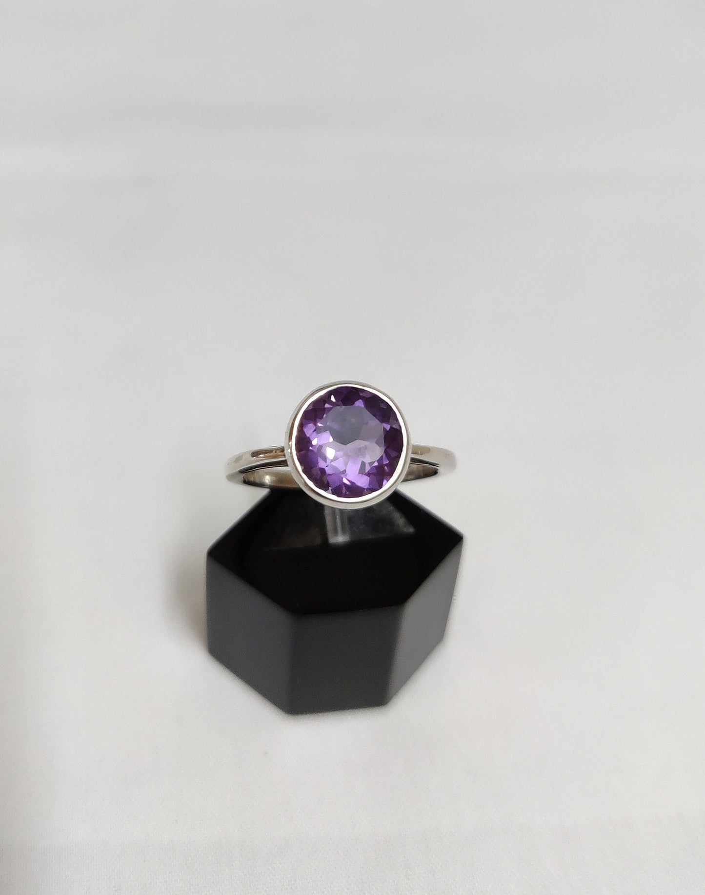 Amethyst Ring, 925 Sterling Silver Ring, Purple Amethyst Jewelry, Faceted Stone Ring, February Birthstone, Purple Gemstone Ring Size 7