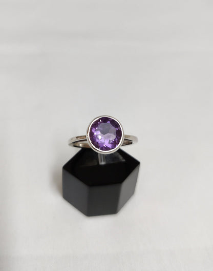 Amethyst Ring, 925 Sterling Silver Ring, Purple Amethyst Jewelry, Faceted Stone Ring, February Birthstone, Purple Gemstone Ring Size 7