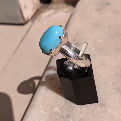 Turquoise Oval Shape Gemstone Silver Ring, Silver Band Ring, Gemstone Ring, Sterling Silver Statement Turquoise Ring, Jewelry Gift for Women