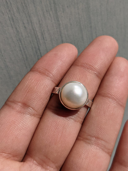 925 Sterling solid silver pearl ring, handmade gemstone ring, june birthstone, pearl silver jewelry, gift for her, white stone jewellery