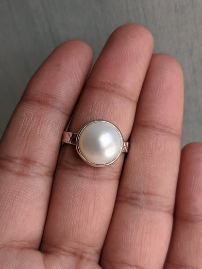 925 Sterling solid silver pearl ring, handmade gemstone ring, june birthstone, pearl silver jewelry, gift for her, white stone jewellery