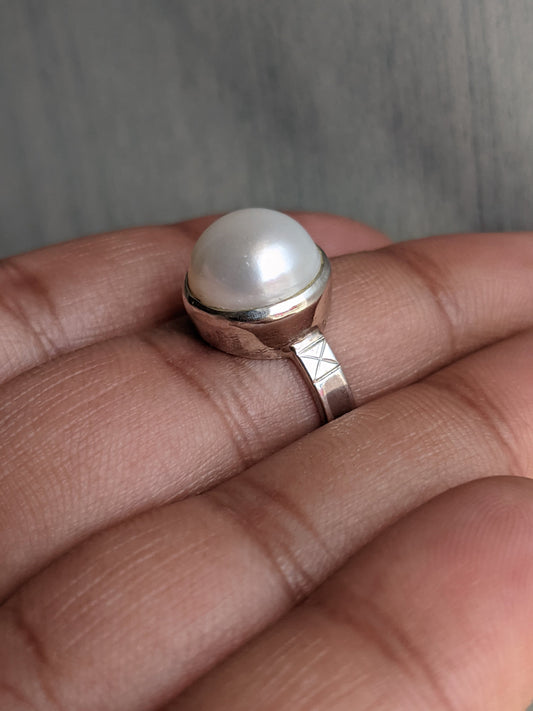 925 Sterling solid silver pearl ring, handmade gemstone ring, june birthstone, pearl silver jewelry, gift for her, white stone jewellery