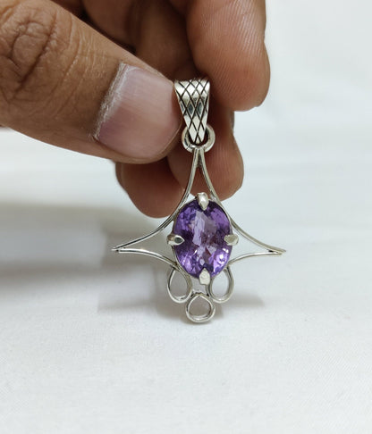 Purple amethyst pendant, Healing Stone, February Birthstone Pendant, Solid 925 Silver Pendant, Silver Amethyst Pendant, gemstone jewellery