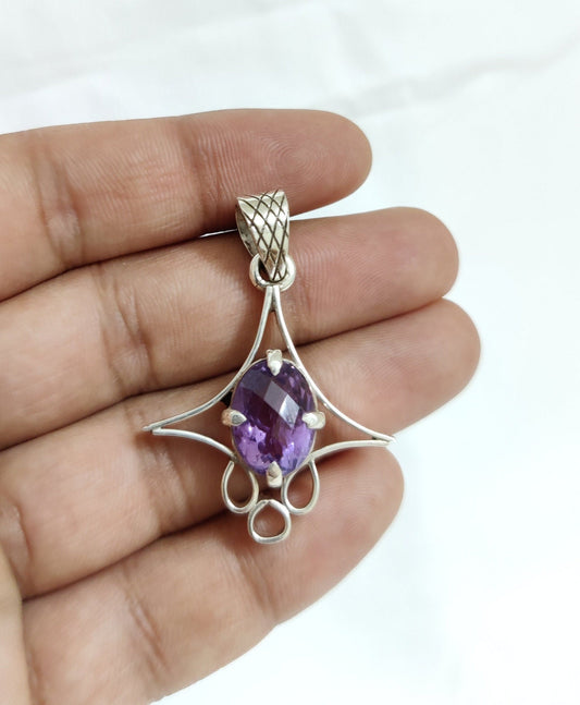 Purple amethyst pendant, Healing Stone, February Birthstone Pendant, Solid 925 Silver Pendant, Silver Amethyst Pendant, gemstone jewellery