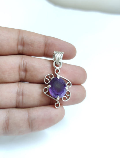 Natural Amethyst Pendant, 925 Silver Handmade Pendant, Amethyst Jewelry, Purple Stone Pendant, Healing Crystal Necklace, Gift for Her